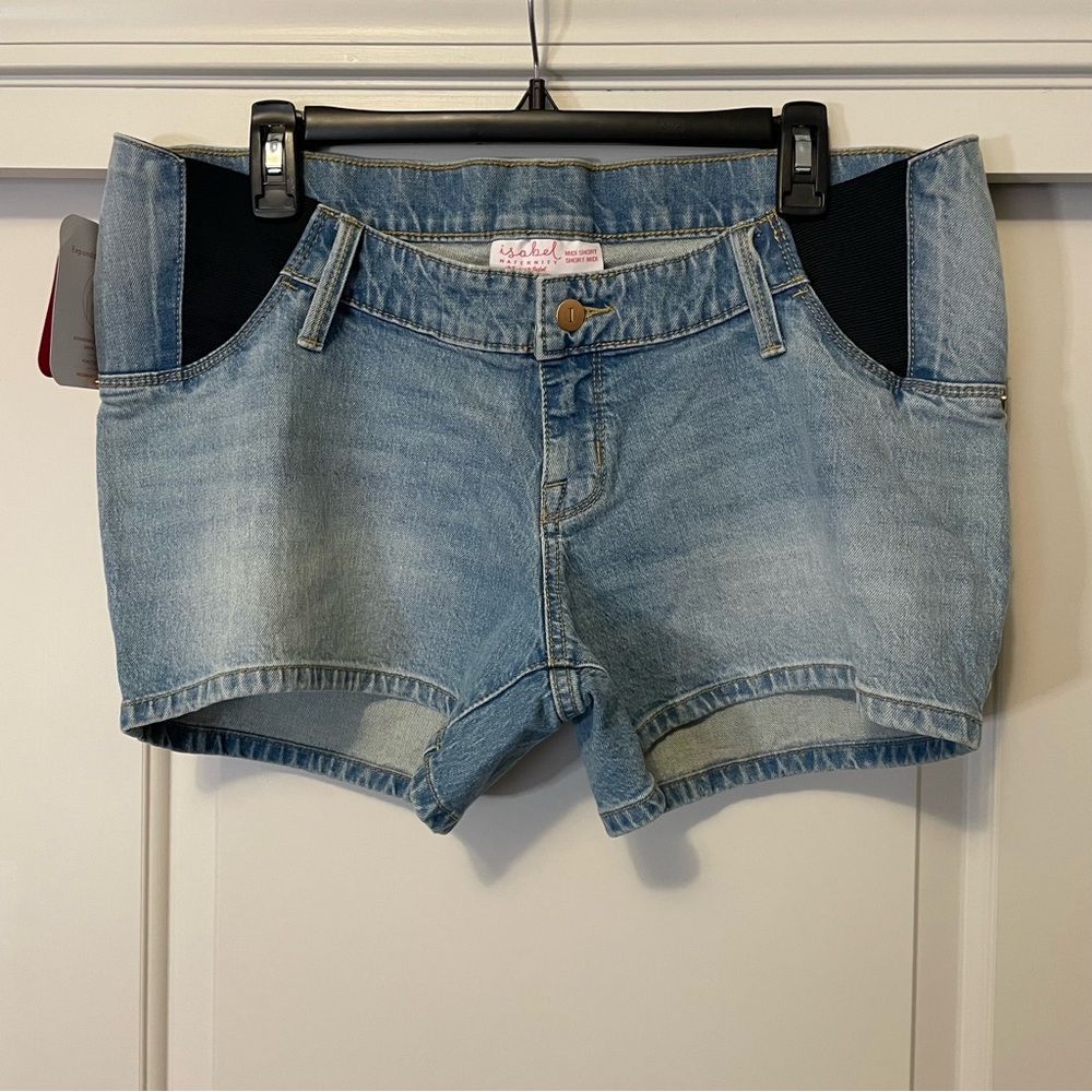 NWT Isabel Maternity 8/29 Midi Shorts Side Panels Below Belly Light Denim Jean